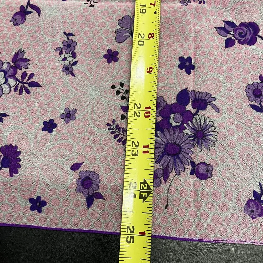 Purple Floral Scarf Pink Polka Dot Background Semi-Sheer Square Vintage